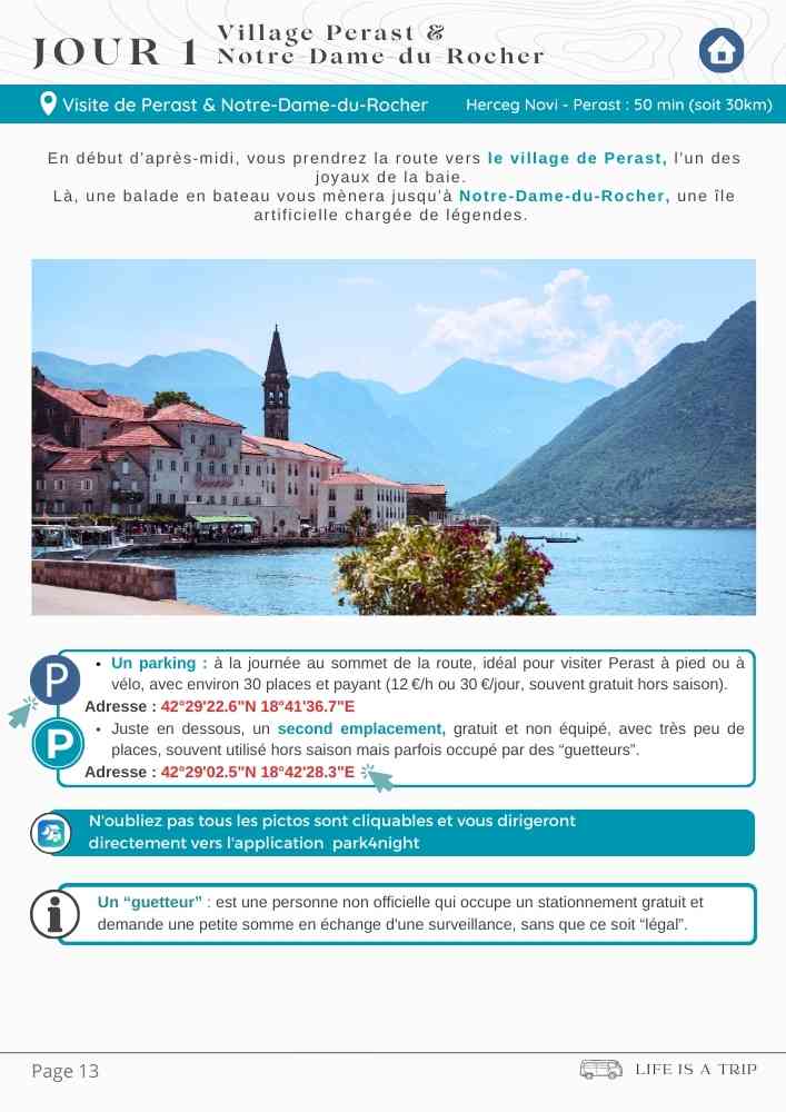 Stationnement monténégro en camping car